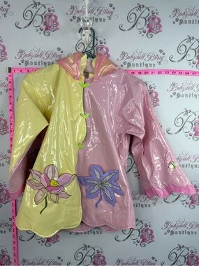 Kidorable 2004 rain jacket Two-Tone Yellow & Pink Floral Gloss Raincoat